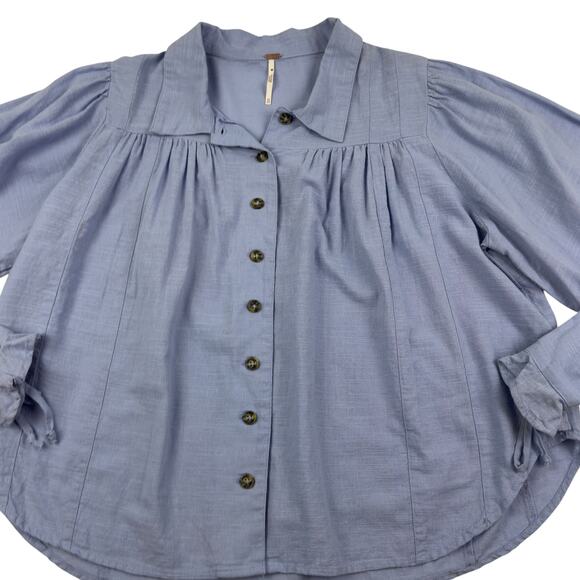 Free People Kiss Kiss 100% Cotton Peasant Boho Button Down Shirt Women's Size XS - Picture 2 of 9